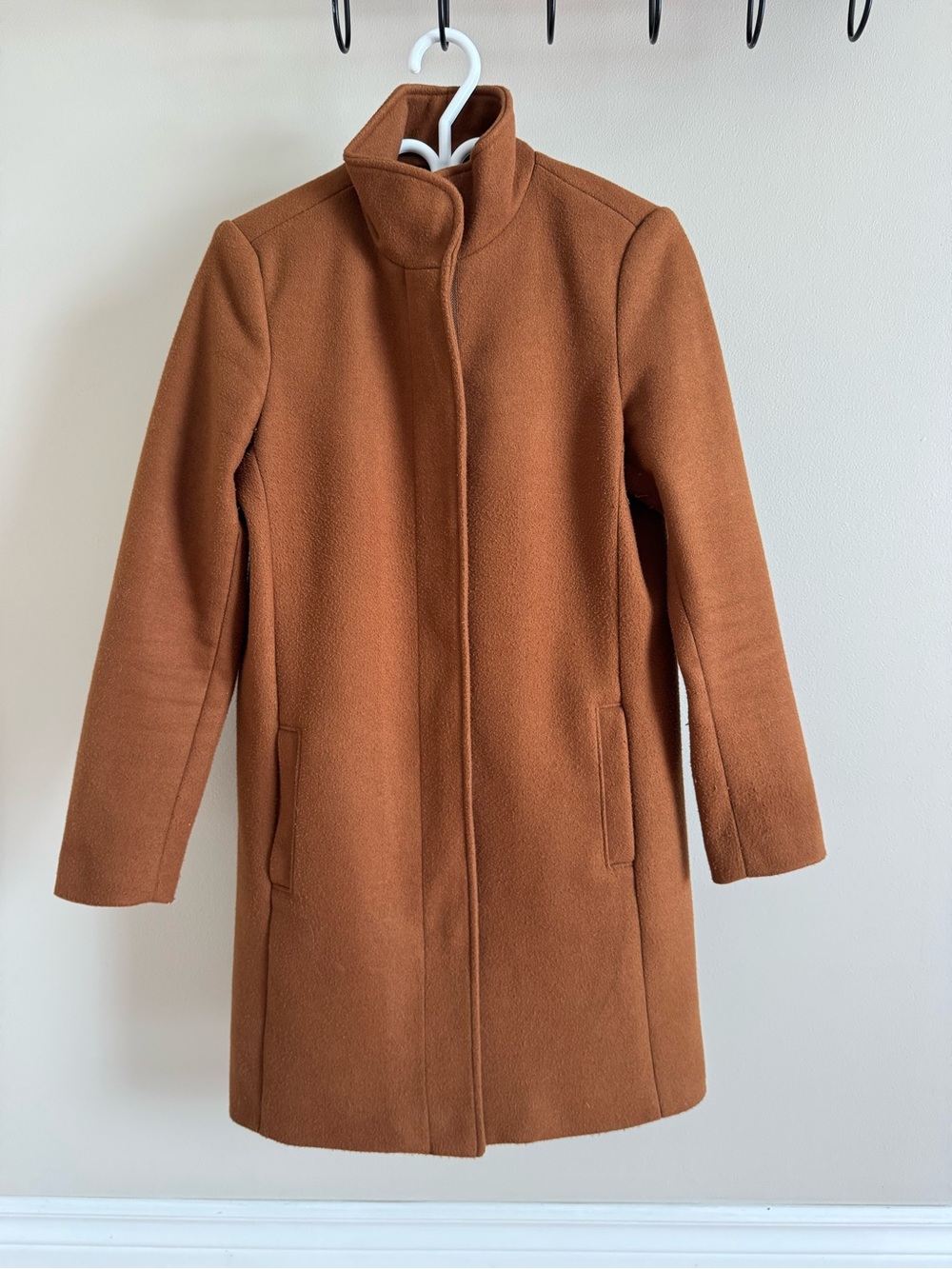 Camel Wool-Blend Stand Collar Coat